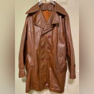 Vintage Ruddy Brown Leather Trench Coat
